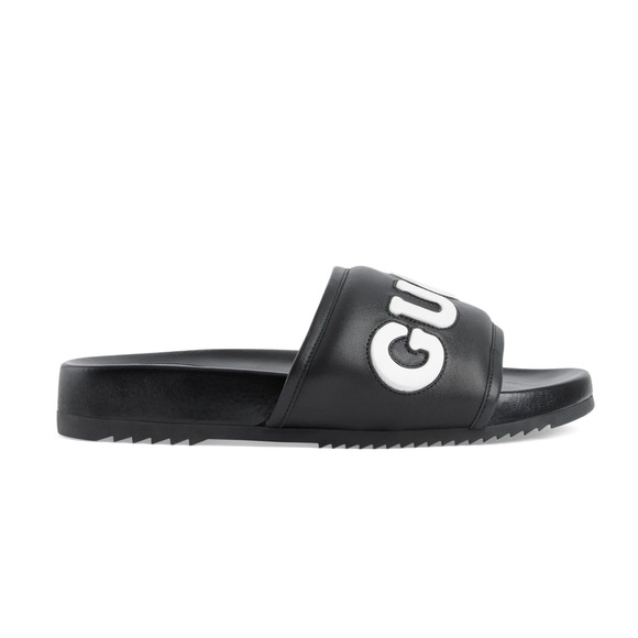 Authentic GUCCI Jumbo Logo Leather Slide Sandals Black Men's Size 8 | US 8.5 NWT - Picture 4 of 14